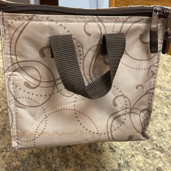 Thirty-One Small Soft Sided Cooler. Brown & Tan Design Monogrammed •B•   GUC - Picture 9 of 13